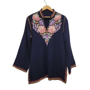Embroidered Folk Art High Collar Top